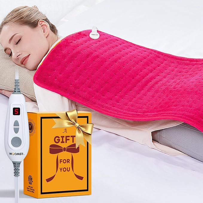 WOOMER Extra Large Heating Pad, 17"x33" XL Heating Pad, Heat Pad with Multi-Color Option, Moist Heat Therapy Feature, Auto Shut-Off, Power Cords Storage Belt
