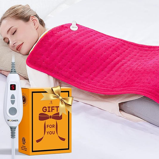 WOOMER Extra Large Heating Pad, 17"x33" XL Heating Pad, Heat Pad with Multi-Color Option, Moist Heat Therapy Feature, Auto Shut-Off, Power Cords Storage Belt