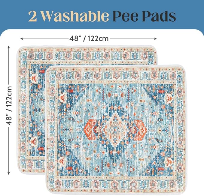 Washable Pee Pads for Dogs 2 Pack Reusable Puppy Training Pads 48"x48" Super Absorbent Waterproof Dog Training Pads, Non-Slip Potty Pads Whelping Pads Litter Mat Pet Supplies - Blue/Mix