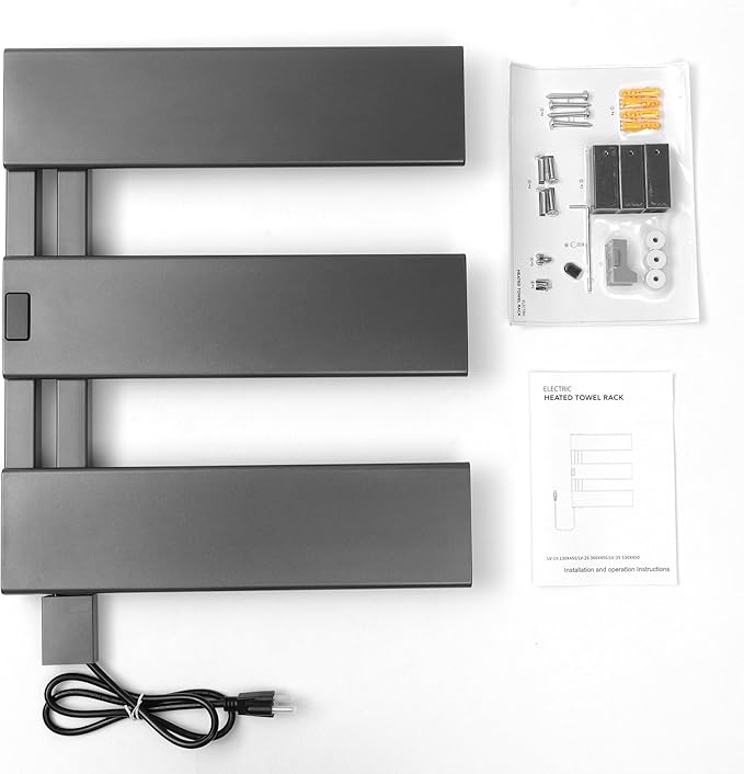 Verida Towel Warmer Rack, Support Hardwired and Plug-in, Wall-Mounted Electric Towel Heater, with Built-in Timer, Waterproof Aluminum Towel Warmer for Bathroom, LV-3S Gray