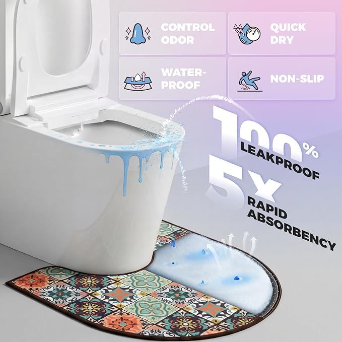 Washable Commode Potty Training Mats, Super Absorbent Reusable Toilet Training Rug for Kids, Leak-Proof & Non-Slip Adult Incontinence Toilet Mat, Bathroom Floor Protector Pads 4 Pack