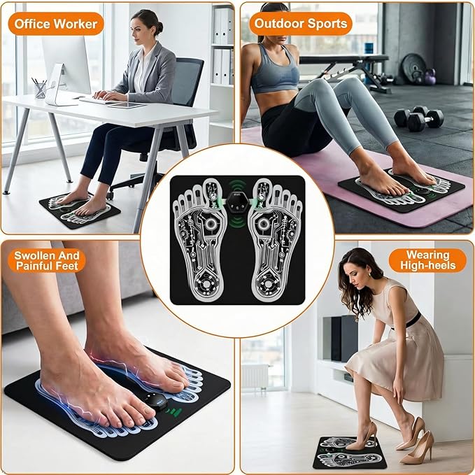 EMS Foot Muscle Stimulator & TENS Machine for Pain Relief - Helps Neuropathy, Plantar Fasciitis & Circulation - Portable Folding Mat with Remote for Elderly, Office Workers & Home Use