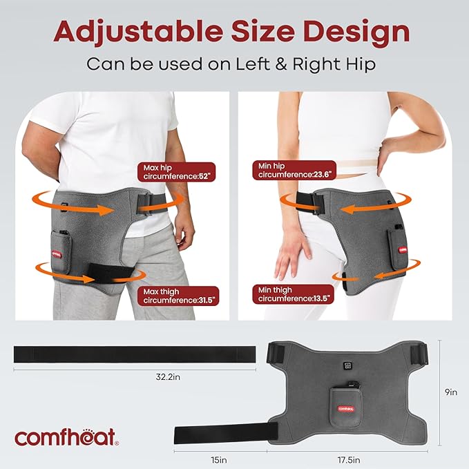 Cordless Hip Heating Pad for Pain Relief FSA Eligible HSA 5000mAh Battery Powered Heated Hip Brace Wrap for Hip Sciatica Pain Recovery Buttock, Up to 52" Waist Size, Gift for Women Men