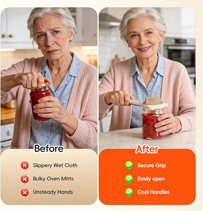 4-In-1Jar Opener,Jar Openers For Seniors,Adjustable Jar Opener Fits 1-3.5 Inch Bottle Caps,Perfect or Arthritis and WeakHands,Works Beer,Sauces,Canned Goods(Included Magnetic Hook)