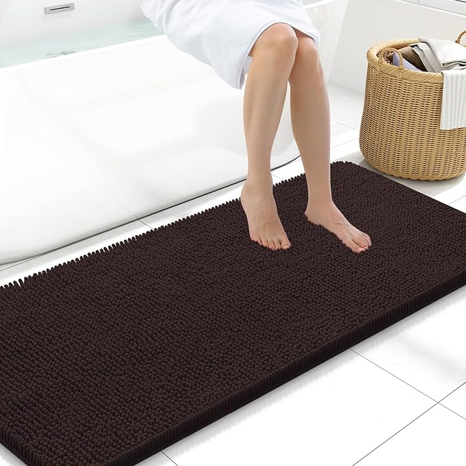 Arotive Bathroom Rugs 59x20, Extra Soft Absorbent Shaggy Chenille Bath Rugs, Machine Washable Rubber Backing Non-Slip Bath Mats for Bathroom Floor Tub and Shower, Home Decor Accessories,Brown