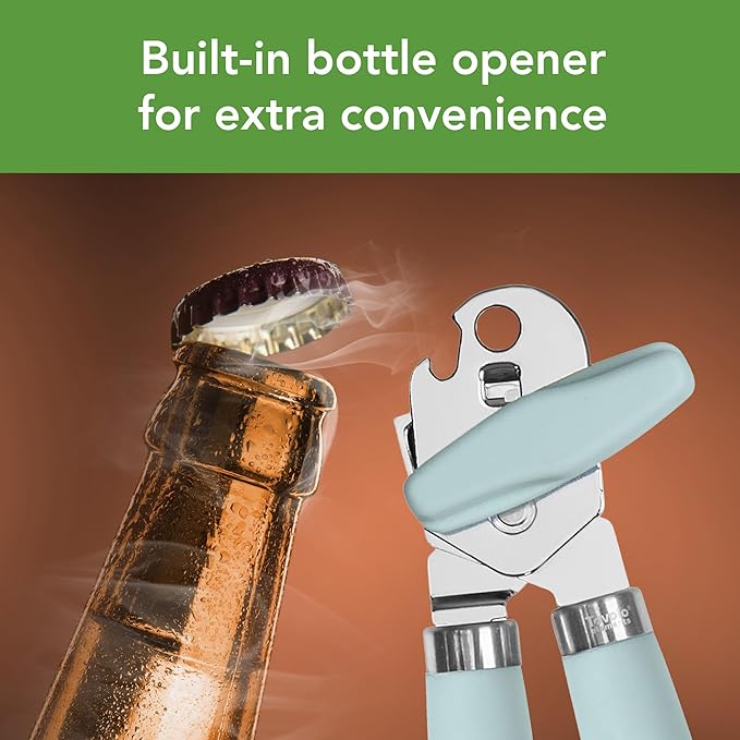 Tovolo Can and Jar Opener Set Manual Handheld Kitchen Tool with Comfort Grip Handles, Easy to Use Stainless Steel Jar and Smooth Edge Can Opener with Built In Bottle Cap Lifter, Blue Haze