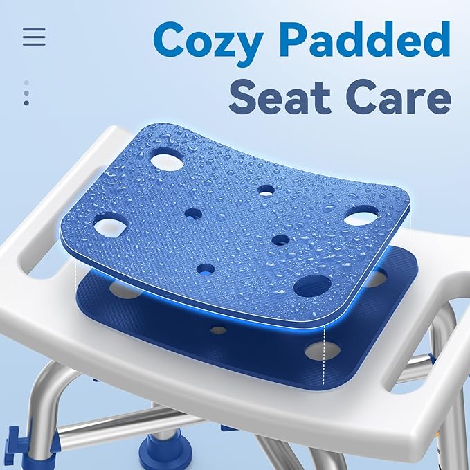 Loyoda FSA/HSA Eligible Heavy Duty Shower Chair for Inside Shower, 500lb Weight Capacity, Height-Adjustable Shower Bench with Padded Seat, Shower Stool Suitable for Elderly and Disabled