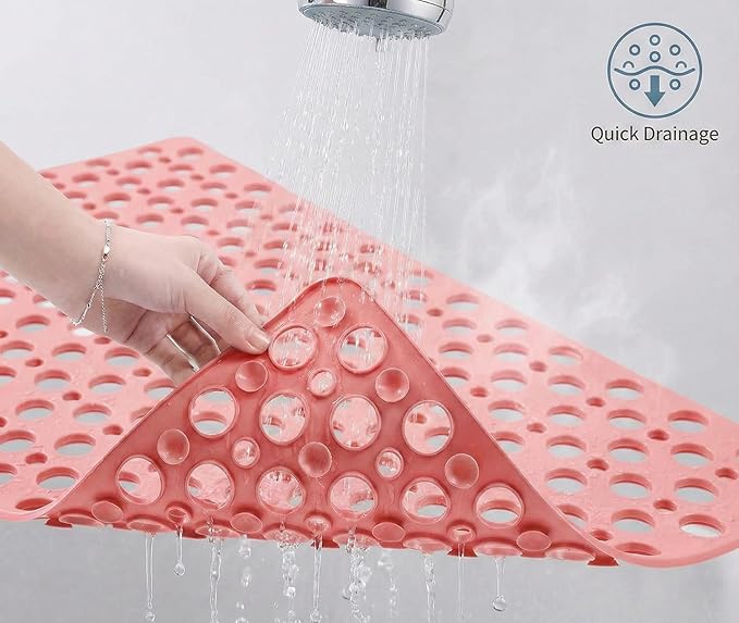 Nonslip Bathtub Mat Extra Soft TPE Bath Mat for Kids, Machine Washable Bathroom Shower Mat, Smooth/Non-Textured Tubs Only, 35L x 16W Inch (Pink)