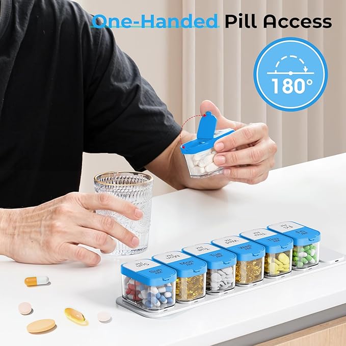 Odaro Extra Large Weekly Pill Organizer 2 Times A Day, XL Pill Box 7 Day Am Pm, Jumbo Medicine Organizer to Hold Daily Medicine Vitamin and Supplements - Blue