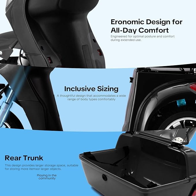 Super Large Electric 4 Wheel Mobility Scooters, Heavy Duty 800W Wheelchair Device, 25 Miles Long Range, All Terrain Mobility Scooter，Speed Adjust, Remote Key,Receive Ready to Ride (3 Wheel -Black)