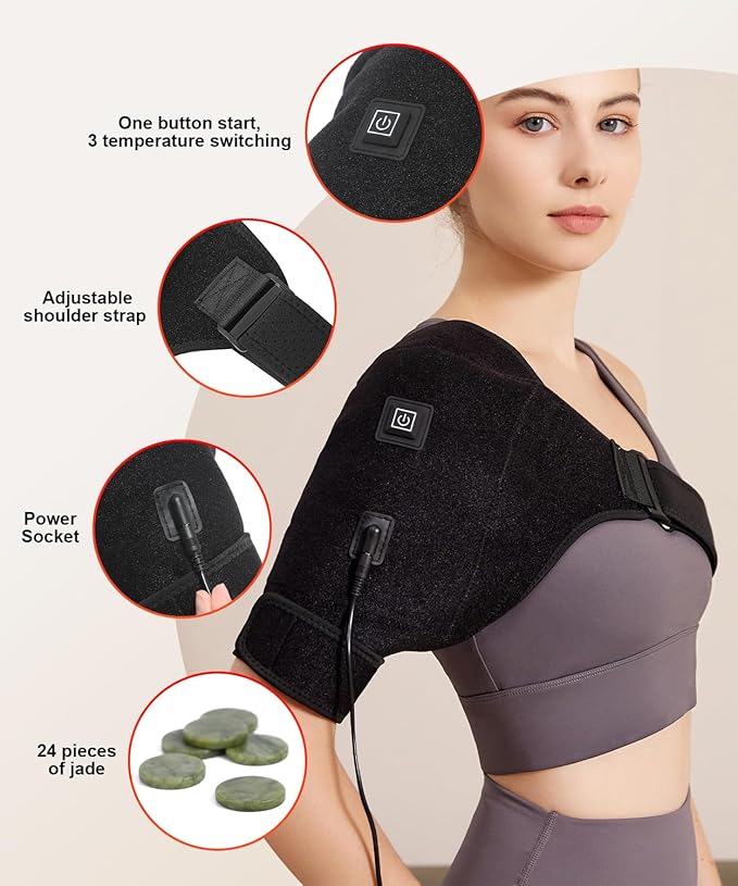 Shoulder Heating Pads for Pain Relief - Jade Stone Heated Shoulder Wrap with 3 Temperature Settings, Ideal for Rotator Cuff, Shoulder Soreness Relief at Home,Office