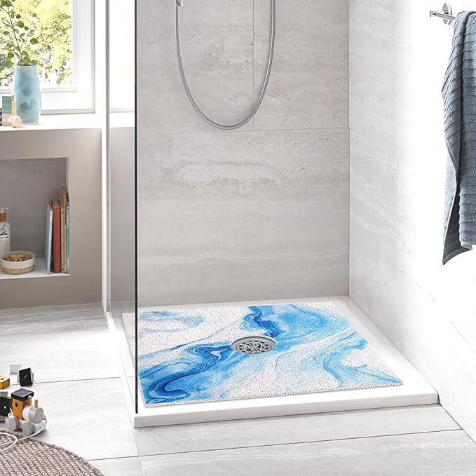 Square Shower Mat Non Slip: 32 x 32 Inch Extra Large Shower Mats with Drain Hole in Middle - PVC Loofah Anti Slip Shower Floor Matt for Inside Shower