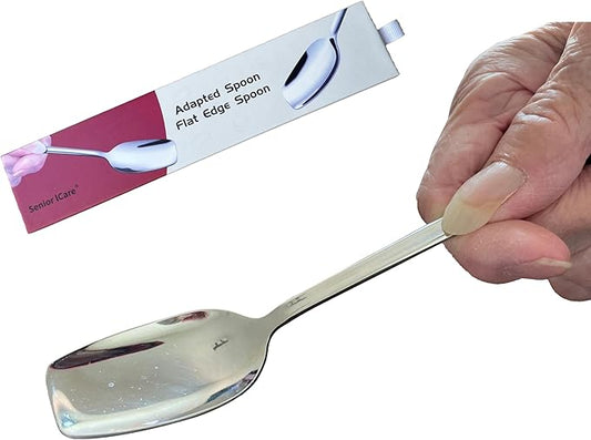 Silverware Adaptive Spoons for Parkinson's - Utensils for Elderly, Disabled, Adults, Parkinson's Patients, Handicapped, Non-Weighted Flat Edge Spoon by Senior ICare