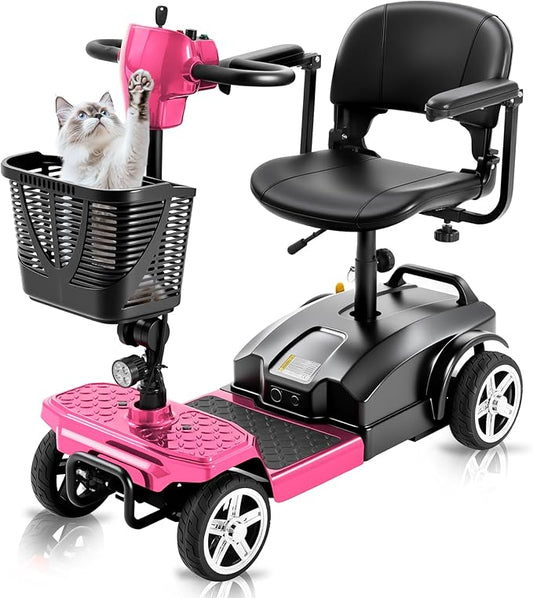 4 Wheel Mobility Scooter for Seniors & Adults 15 Mile Range, 6 MPH Powered Mobility Scooter with 300 lbs Capacity, Foldable Compact Mobility Scooter for Travel, Electric Wheelchair
