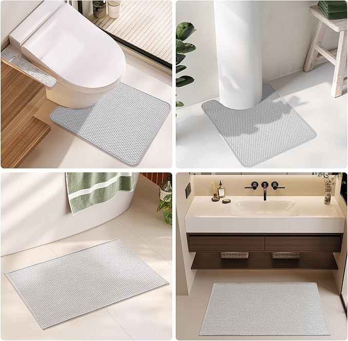 TYUU Large Bathroom Rugs Non Slip Washable Bath Rugs Super Absorbent Bathroom Rug Thin Quick Dry Low Pile Bath Mats, Light Grey 36"x48"