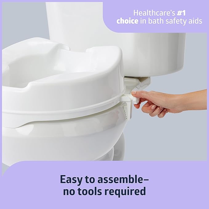 Medline Raised Toilet Seat with Secure Side Locks, 4" Elevation - 250 lbs. Capacity, for Seniors, Elderly, Independent Adults and Disabled Adults - 1 Ct.