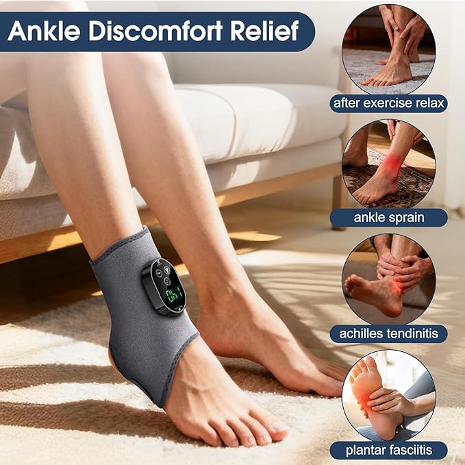 Cordless Foot & Ankle Massager with Heating Pad - 3 Massage & 6 Heat Modes for Pain Relief, Neuropathy, Plantar Fasciitis & Improved Circulation, Rechargeable, Gray