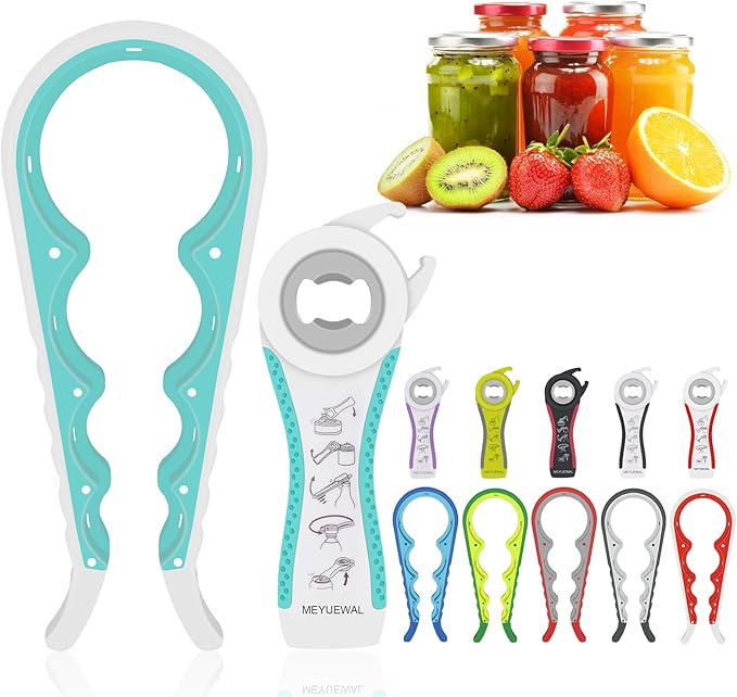 Jar Opener for Weak Hands - 5 in 1 Multi Function Can Opener Bottle Opener Kit with Silicone Handle Easy to Use for Children, Elderly and Arthritis Sufferers (White Green）
