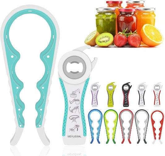 Jar Opener for Weak Hands - 5 in 1 Multi Function Can Opener Bottle Opener Kit with Silicone Handle Easy to Use for Children, Elderly and Arthritis Sufferers (White Green）