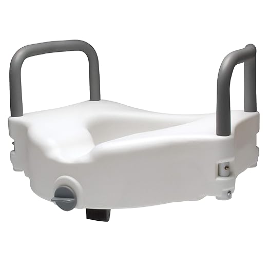 Lumex Raised Toilet Seat with Removable Armrests, 4.5" Riser, Locking Clamp, Fits Most Toilets