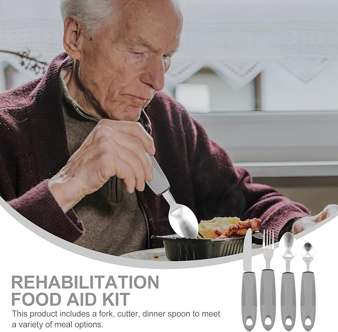 Healifty Adaptive Utensils for Elderly with Built-up Handles Non-Weighted Tableware Set Includes Fork Spoon Cutter Supports Arthritis and Hand Tremors Easy to Clean 8.85 Inch