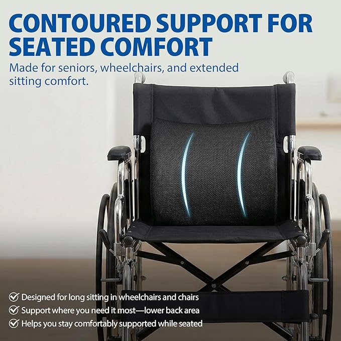Blue Jay Memory Foam Lumbar Support for Wheelchair - Orthopedic Back Cushion for Elderly, Posture Correction & Lower Back Pressure Relief - Breathable Mesh