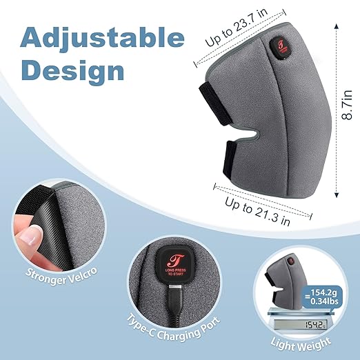 Heated Knee Brace, Cordless Knee Heating Pad for Arthritis, 3 Temperature Modes Knee Warmer, 3000mAh Battery Operated Knee Wrap for Men Women Seniors, Grey(Single)