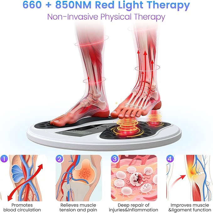 EMS Foot Massager with Infrared Therapy for Neuropathy,Foot Circulation Stimulator for Pain Relief,10 Modes & 20 Strengths for Plantar Fasciitis,Swelling,Cramps,RLS