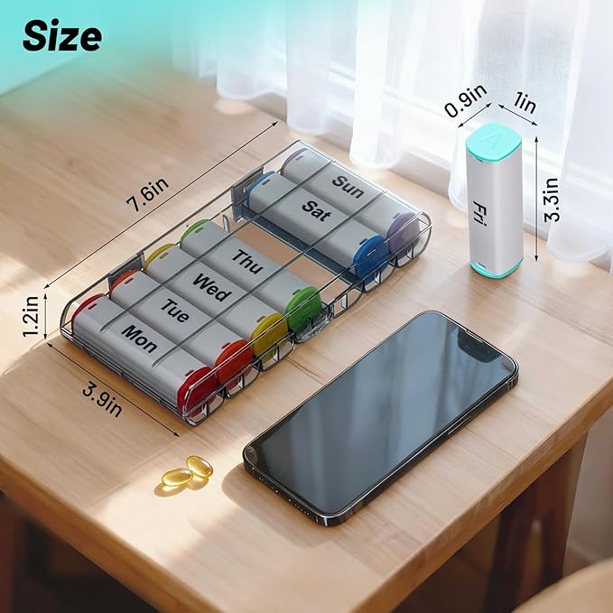 CAidRE Weekly Pill Organizer 2 Times a Day - 7 Day AM PM Pill Box Large Travel Pill Case, Daily Pill Container Dispenser for Vitamins, Supplements, Fish Oils, Medication Storage Pill Holder, White