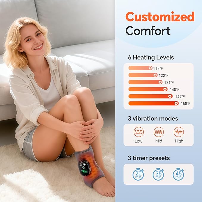 Cordless Foot Massager for Neuropathy, Foot and Ankle Massager, Ankle Heating Pad with Massage, 6 Heating, 3 Massage Modes&Timer, Gray