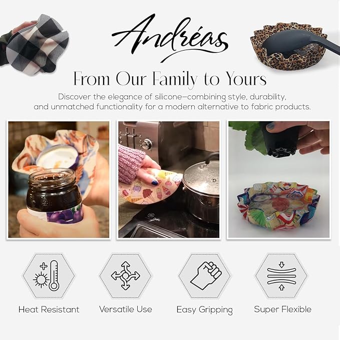 Andreas Silicone Jar Opener, Welcome Casa – 6.25" Non-Slip Lid Gripper & Garlic Peeler, Dishwasher Safe, Multi-Use, Durable Silicone & Fabric, Made in the USA, JO-GGWC