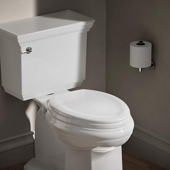 KOHLER Stonewood Quiet-Close, Elongated Toilet Seat Soft Close, Durable Wood, Easy Installation, Universal Fit, Home Essentials, White Finish, K-20466-0 (Pack of 2)