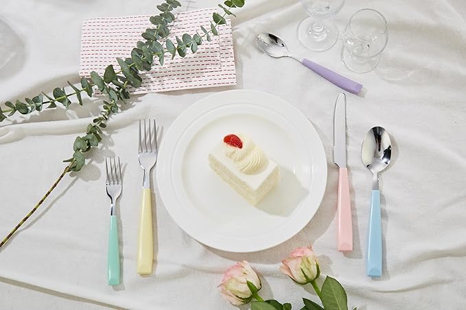 ANNOVA Silverware Set Stainless Steel Colorful Handle Tableware Kitchen Flatware Set Utensils, Includes Dinner Knives, Forks, Spoons, Salad Forks & Dessert Spoons (Pastel Mix, 20 Pieces)