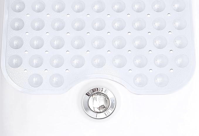 Extra-Long Non-Slip Bathtub & Shower Mat 39”x16” (Smooth/Non-Textured Tubs Only) Safe, Clean, Machine-Washable, Superior Grip&Drainage, Vinyl, Opaque White