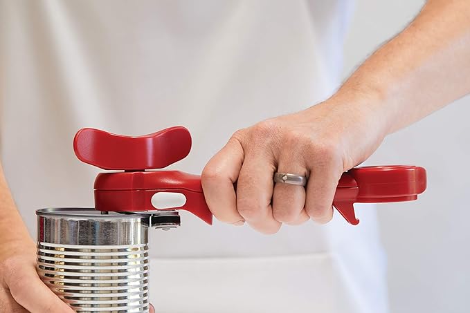 Kuhn Rikon Auto Safety Master Opener for Cans, Bottles and Jars, 9 x 2.75 inches, Red
