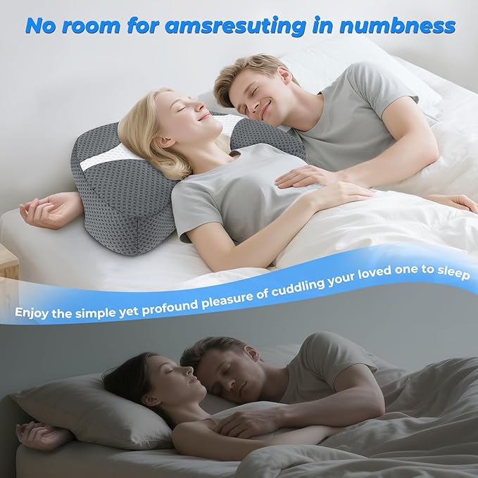 SAHEYER Side Sleeper Pillow with Arm Hole, Upgraded Memory Foam Shoulder Pillow for Neck Pain Relief, Adjustable Multi-Angle Arm Tunnels Support for Adults Pressure-Free Sleep (Grey)