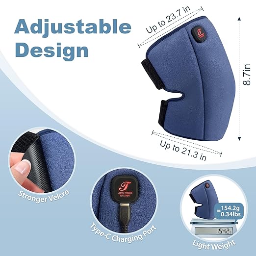 Heated Knee Brace, Cordless Knee Heating Pad for Arthritis, 3 Temperature Modes Knee Warmer, 3000mAh Battery Operated Knee Wrap for Men Women Seniors, Blue(Single)
