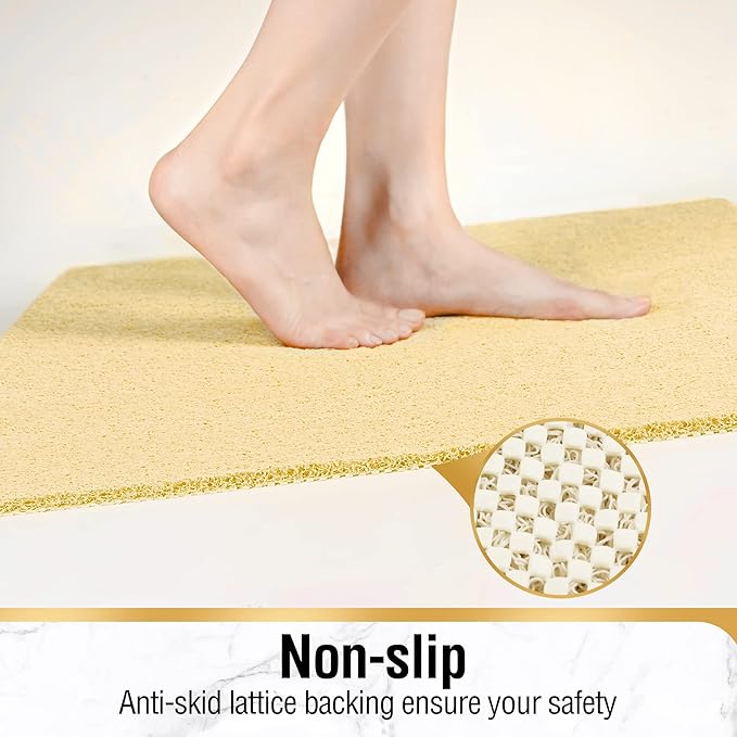 HITSLAM Shower mat Non Slip, 24 x 32 Inch Bathtub Mat Non Slip with Drain, Soft PVC Loofah Shower Bath Mat for Tub, Quick Drying Bathroom Shower Mat, Beige