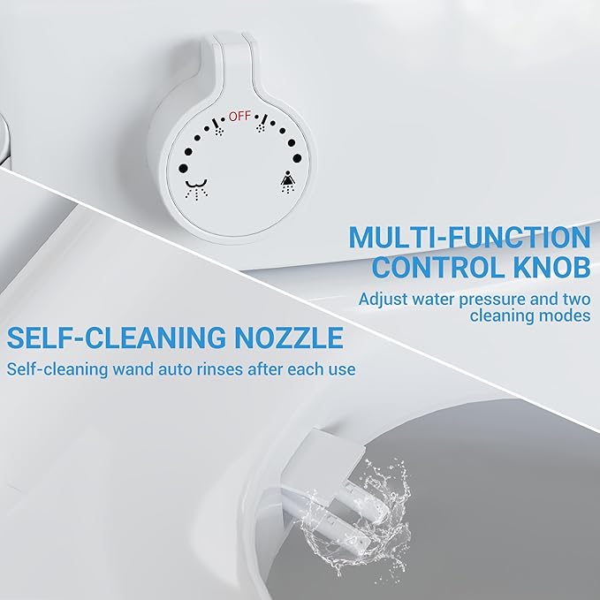 Bidet Toilet Seat Non Electric, Elongated Raised Toilet Bidet Seat with Dual Nozzles, Self Cleaning, Soft Close Lid, Rear and Feminine Washing for Seniors Adults