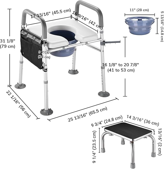Yescom Raised Adjustable Toilet Seat with Steel Step Stool Bedside Commode for Elderly Seniors Disabled Handicapped
