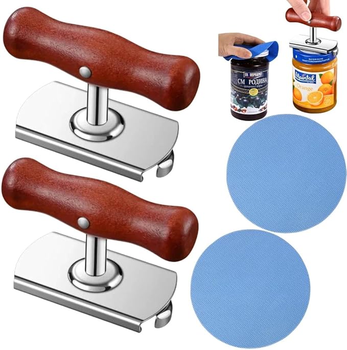 Adjustable Jar Opener Wood Handle - Ergonomic Grip Arthritis Aid for Seniors & Weak Hands (2)