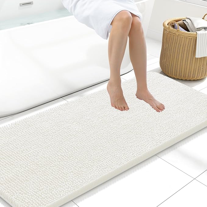 Arotive Bathroom Rugs 59x20, Extra Soft Absorbent Shaggy Chenille Bath Rugs, Machine Washable Rubber Backing Non-Slip Bath Mats for Bathroom Floor Tub and Shower, Home Decor Accessories,Ivory