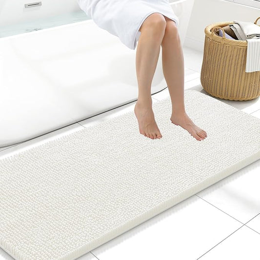 Arotive Bathroom Rugs 59x20, Extra Soft Absorbent Shaggy Chenille Bath Rugs, Machine Washable Rubber Backing Non-Slip Bath Mats for Bathroom Floor Tub and Shower, Home Decor Accessories,Ivory