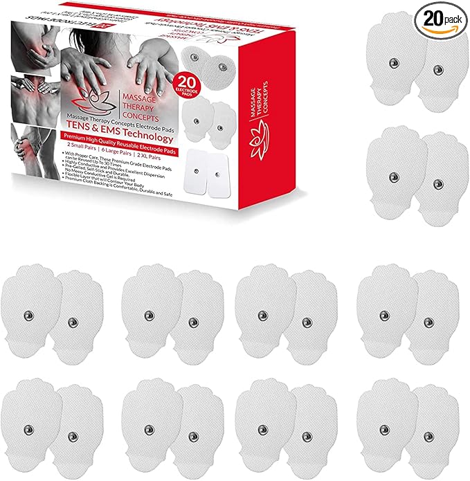 TENS Unit Pads - Premium Quality Snap Replacement Electrodes for TENS and EMS Electrotherapy - Self Adhesive Reusable Patches up to 30 Times (20 Large Pads) (1.9"X 2")