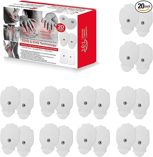 TENS Unit Pads - Premium Quality Snap Replacement Electrodes for TENS and EMS Electrotherapy - Self Adhesive Reusable Patches up to 30 Times (20 Large Pads) (1.9"X 2")