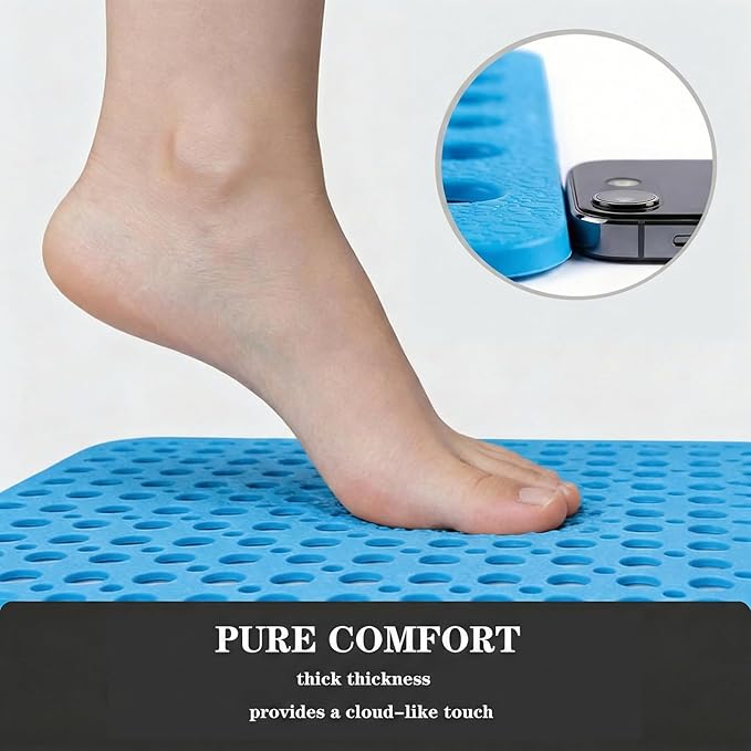 Nonslip Bathtub Mat Extra Soft TPE Bath Mat for Kids, Machine Washable Bathroom Shower Mat, Smooth/Non-Textured Tubs Only, 30L x 17W Inch (Lake Blue)