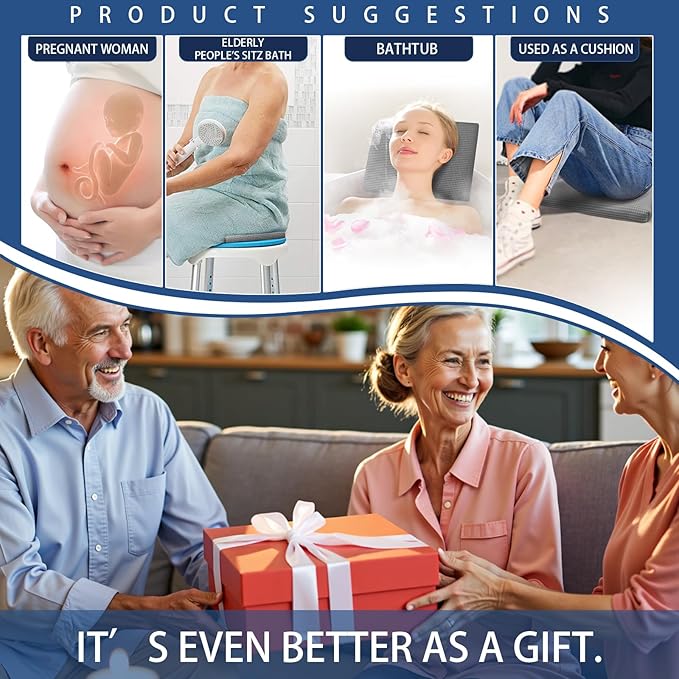 Gooo&Ma Non-Slip Waterproof Shower Seat Cushion Bathtub Pillow Shower Chair Bench Bathtub Cushion - with 3D Mesh & Hook - Bath Pillow，for Elderly，Pregnancy - Washable and Quick Drying(Gray)