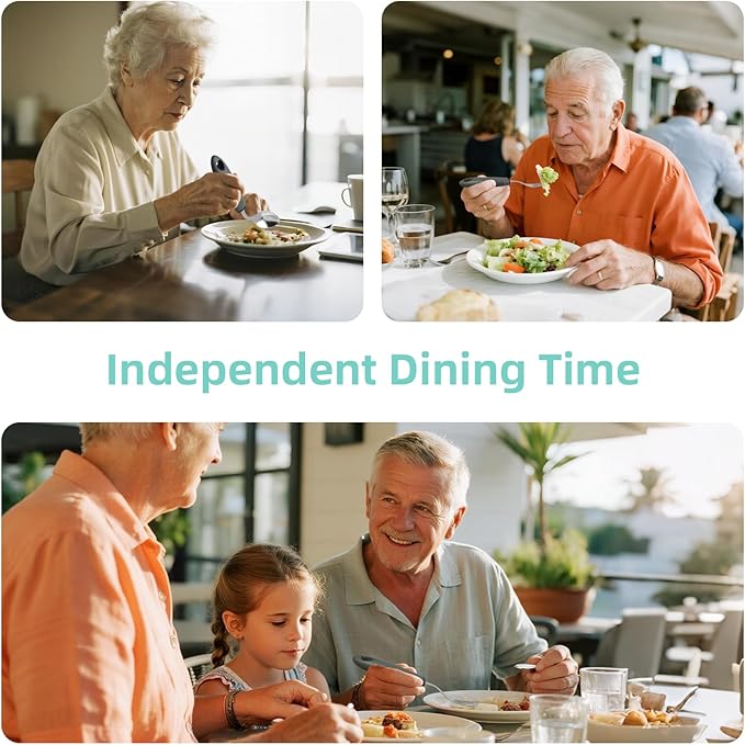 4 Pcs Adaptive Utensils for Elderly, 45° Angled Built Up Handle Utensils for Adults, Arthritis Silverware for Parkinsons Patients, Eating Utensils for Hand Tremors(Right-Handed)