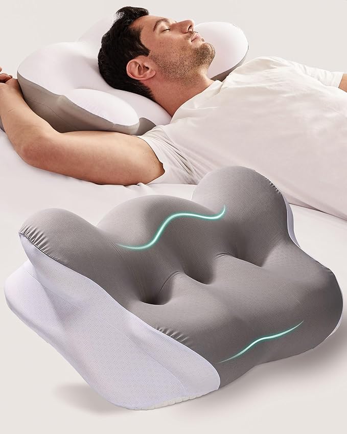 Cervical Neck Pillow, Memory Foam Pillow for Neck Pain Relief, Ergonomic Contour Cooling Pillow for Side Sleeper Pillow Adults & Stomach Sleepers Neck Shoulder Pillow (Gray, 24" L x 14" W)