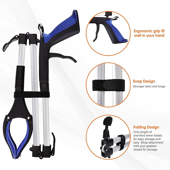 36" Grabber Reacher Tool for Seniors 2 Pack, Foldable Reacher Grabbers Pickup Stick with Anti-Slip 90°Rotating Jaw, 4" Wide Extended Claw with Magnet for Disabled, After Surgery Recovery